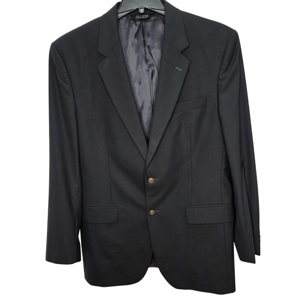 Jos A. Bank Black Men's 2 Button Front 100% Wool Blazer/Jacket Size 42L